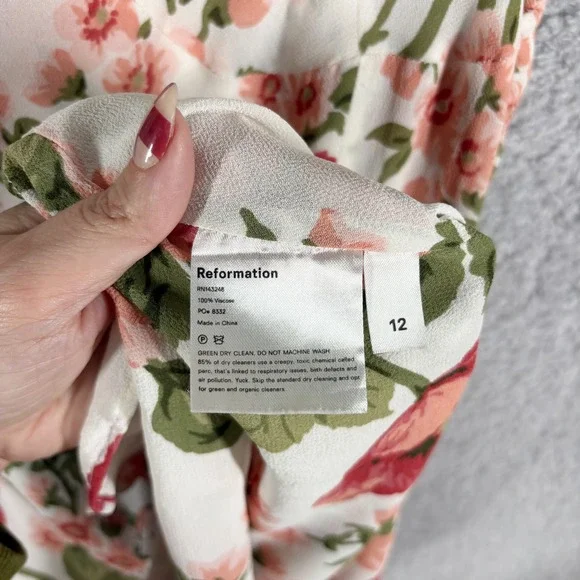 Reformation Christine Dress Etienne Pink Floral Size 12 White Ruffle Sweetheart - Picture 7 of 8